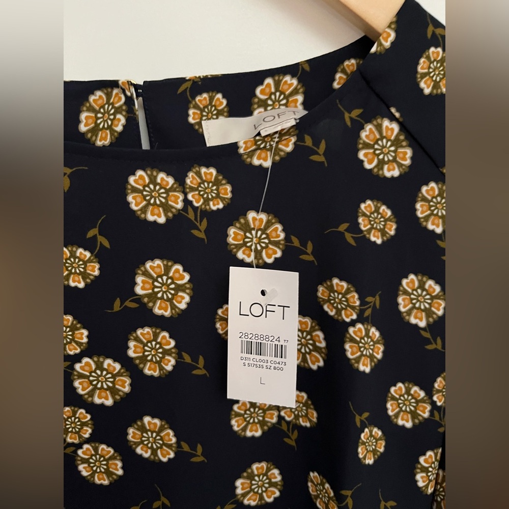 NWT LOFT Navy Floral Pattern Dress - Picture 2 of 2